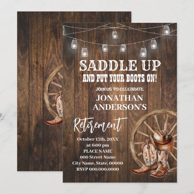 Western Country Boots Retirement Celebration Invitation (Front/Back)