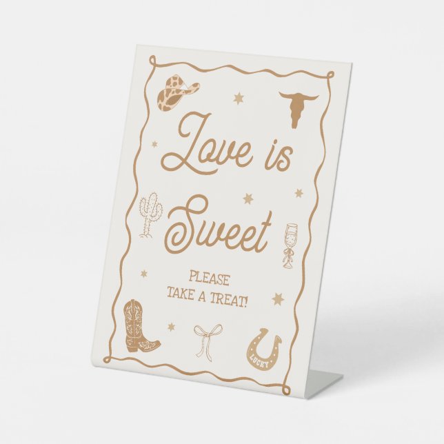 Western Country Bridal Shower Love is Sweet Favor Pedestal Sign (Front)
