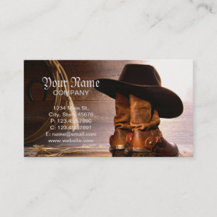 western country brown barn wood cowboy boots business card