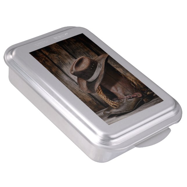 western country brown barn wood cowboy boots cake pan (Side)