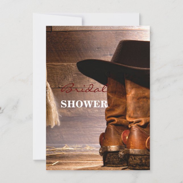 western country brown barn wood cowboy boots invitation (Front)