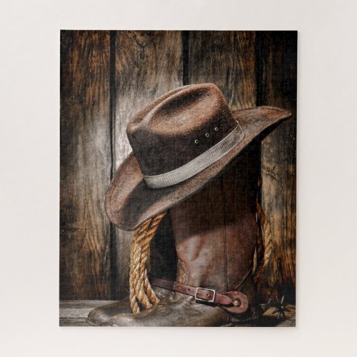western country brown barn wood cowboy boots jigsaw puzzle