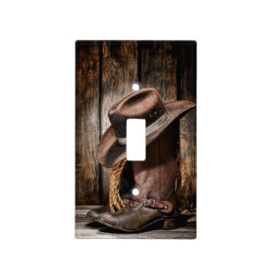 western country brown barn wood cowboy boots light switch cover