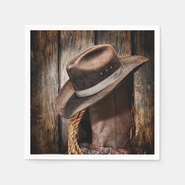 western country brown barn wood cowboy boots napkins (Front)