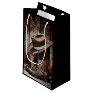 western country brown barn wood cowboy boots small gift bag