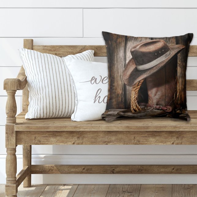 western country brown barn wood cowboy boots throw pillow (Creator Uploaded)