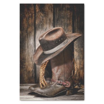Western Country Brown Barn Wood Cowboy Boots Tissue Paper by WhenWestMeetEast at Zazzle