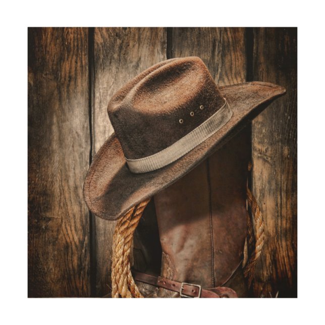 western country brown barn wood cowboy boots wood wall decor (Front)