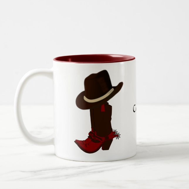 Western Country Brown Hat & Boots Two-Tone Coffee  Two-Tone Coffee Mug (Left)