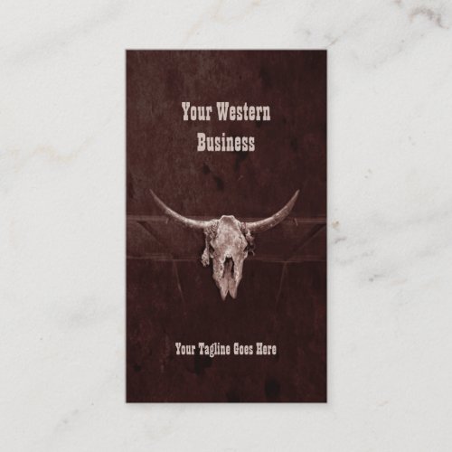 Western Country Brown Rustic Cowboy Bull Skull Business Card