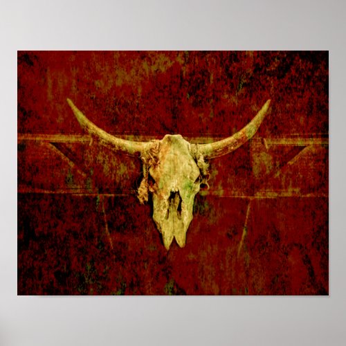 Western Country Brown Rustic Grunge Bull Skull Poster