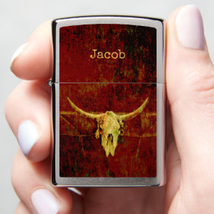 Western Country Brown Rustic Grunge Bull Skull Zippo Lighter