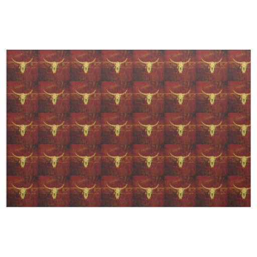 Western Country Brown Rustic Pattern Bull Skull Fabric