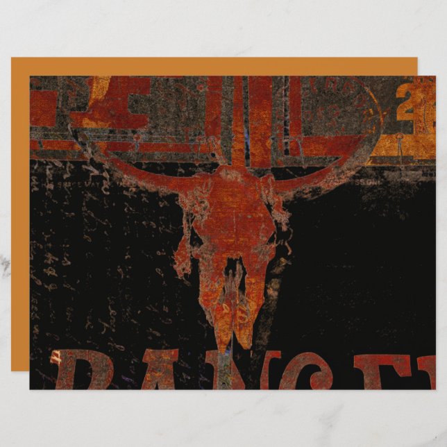 Western Country Bull Skull Rust Script Vintage (Front/Back)