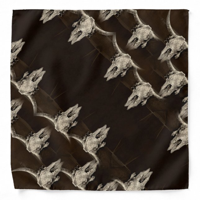 Western Country Bull Skull Rustic Brown Antique Bandana (Front)