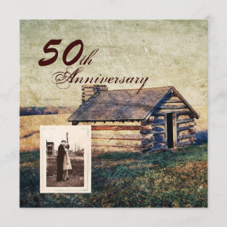 western country cabin 50th wedding anniversary invitation