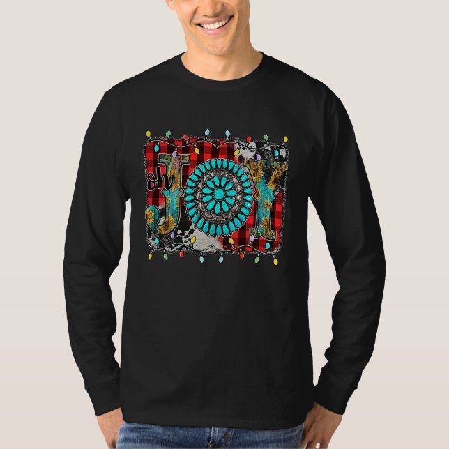 Western Country Christmas Joy Buffalo Turquoise Co T-Shirt (Front)