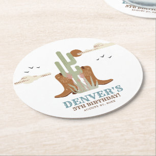 Western Country Cowboy Birthday Rustic Round Paper Coaster