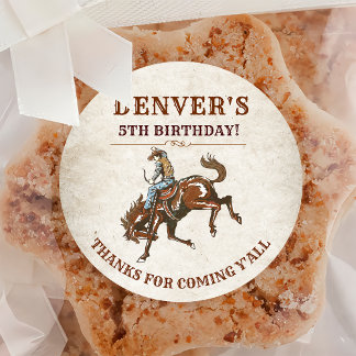 Western Country Cowboy Birthday Thank You Classic Round Sticker