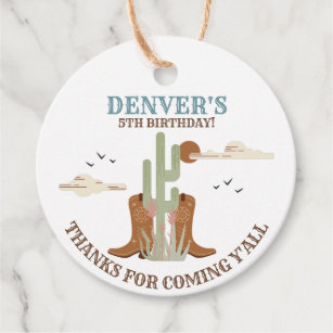 Western Country Cowboy Birthday Thank You Favor Tags