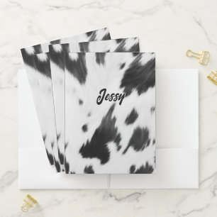 Western Country Cowboy Black and White Cow Print Pocket Folder
