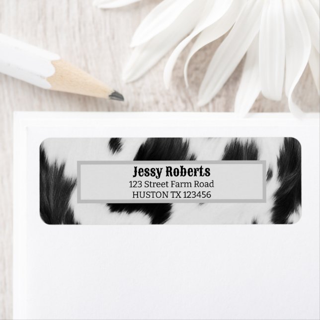 Western Country Cowboy Black White Cow Print Label (Insitu)