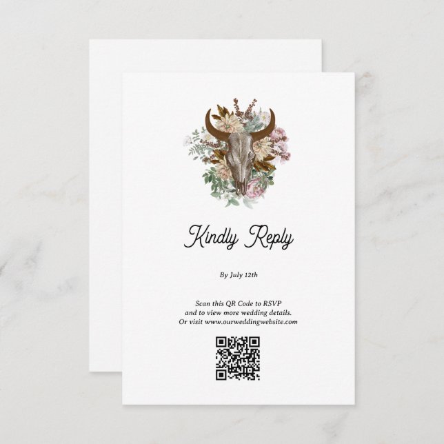 Western Country Cowboy Boho Cow Skull Wedding Enclosure Card (Front/Back)