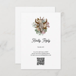 Western Country Cowboy Boho Cow Skull Wedding Enclosure Card