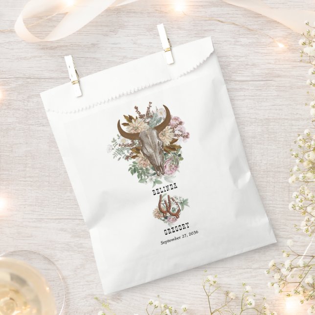 Western Country Cowboy Boho Cow Skull Wedding Favor Bag (Clipped)