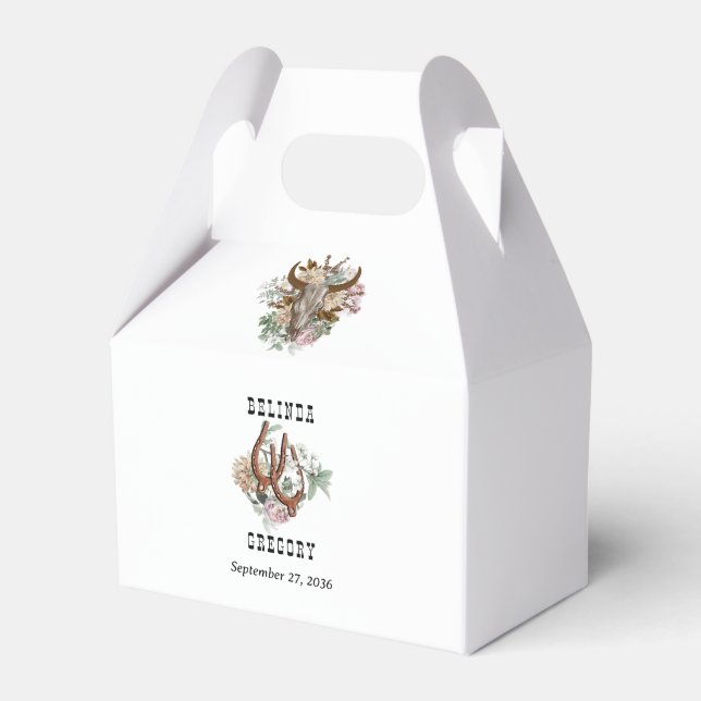 Western Country Cowboy Boho Cow Skull Wedding Favor Boxes (Front Side)