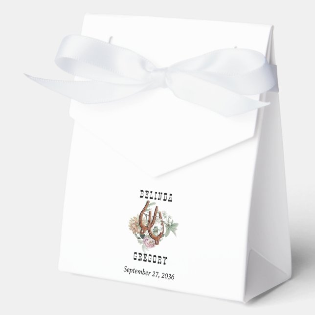 Western Country Cowboy Boho Cow Skull Wedding Favor Boxes (Front)