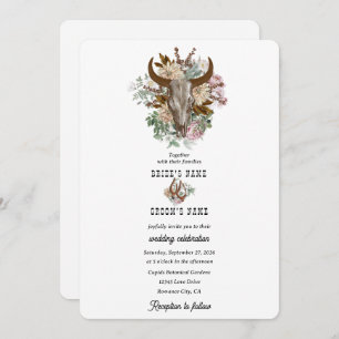 Western Country Cowboy Boho Cow Skull Wedding Invitation