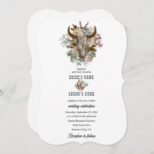 Western Country Cowboy Boho Cow Skull Wedding Invitation