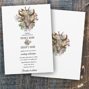 Western Country Cowboy Boho Cow Skull Wedding Invitation
