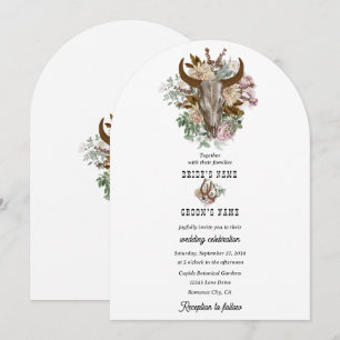 Western Country Cowboy Boho Cow Skull Wedding Invitation