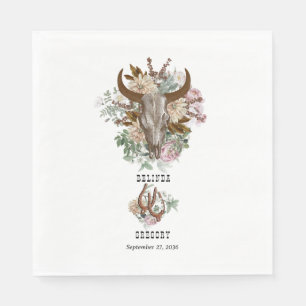 Western Country Cowboy Boho Cow Skull Wedding Napkins