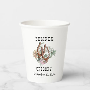 Western Country Cowboy Boho Cow Skull Wedding Paper Cups
