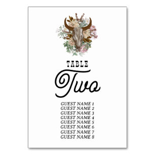 Western Country Cowboy Boho Cow Skull Wedding Table Number