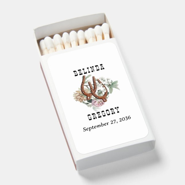 Western Country Cowboy Boho Wedding Favor Matchboxes (Front Open)