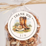 Western Country Cowboy Boots Rustic Wedding Classic Round Sticker<br><div class="desc">Spread gratitude and joy in the perfect 'Western Country Cowboy Boots Rustic Wedding Classic Round Sticker!' The perfect finishing touch to express your appreciation. Shop now and add a touch of sweetness to your thank-you favors!</div>