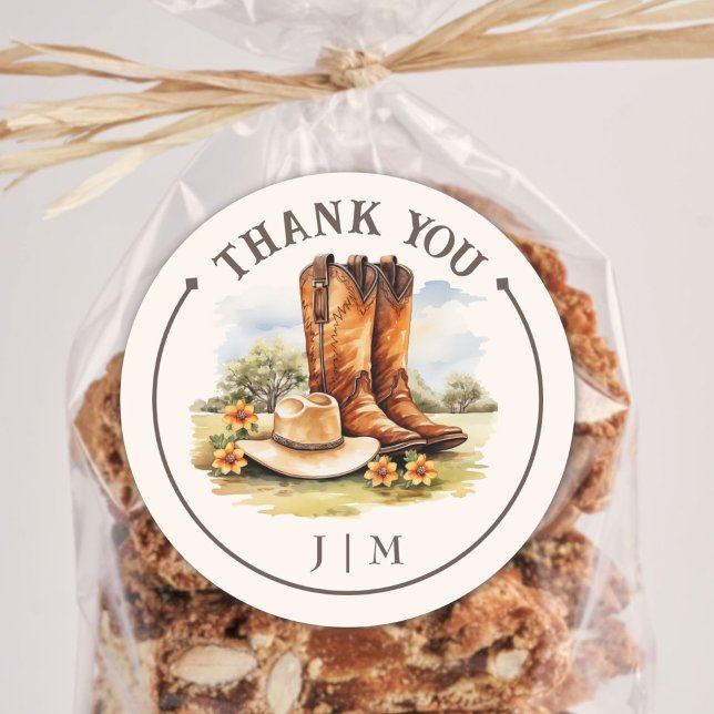 Western Country Cowboy Boots Rustic Wedding Classic Round Sticker (Creator Uploaded)