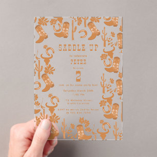 Western Country Cowboy Boots Saddle Up Birthday Acrylic Invitations