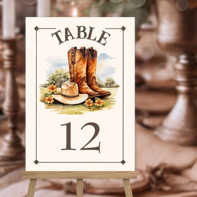 Western Country Cowboy Boots Wedding Table Number (Creator Uploaded)