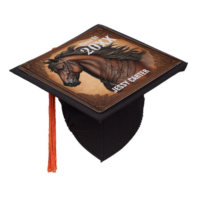 Western Country Cowboy Brown Horse Personalized Graduation Cap Topper (Angled)