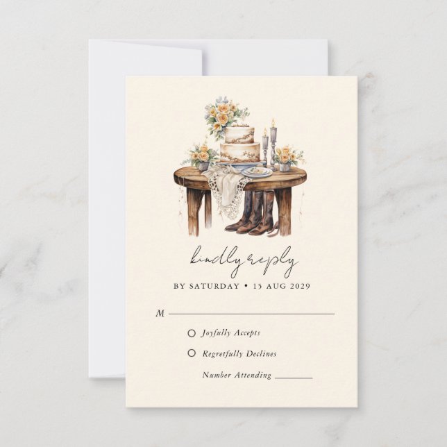 Western Country Cowboy Cowgirl Wedding RSVP Card (Front)