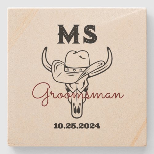Western Country Cowboy Monogram Best Man Groomsmen Stone Coaster