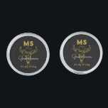 Western Country Cowboy Monogram Groomsmen Black Cufflinks<br><div class="desc">Personalized gifts for groomsmen with old western cowboy theme. Decorated with cowboy hat with vintage western font. Text and background color are editable using the Design Tool to fit your occasion. Get this customize gift for wedding,  bachelor party,  engagement party or any other special occasions.</div>