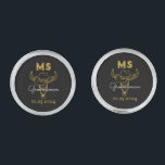 Western Country Cowboy Monogram Groomsmen Black Cufflinks<br><div class="desc">Personalized gifts for groomsmen with old western cowboy theme. Decorated with cowboy hat with vintage western font. Text and background color are editable using the Design Tool to fit your occasion. Get this customize gift for wedding,  bachelor party,  engagement party or any other special occasions.</div>