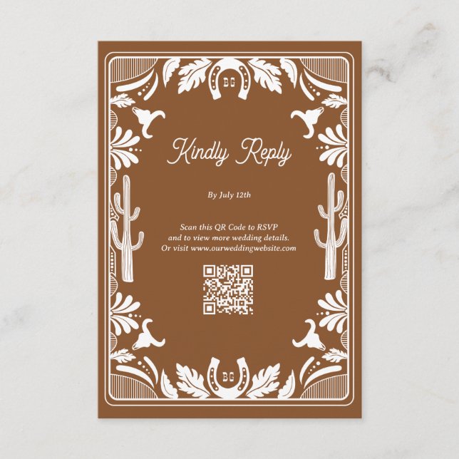 Western Country Cowboy Rustic Wedding Brown Enclosure Card (Front)