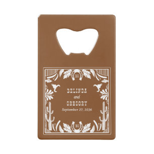 Western Country Cowboy Rustic Wedding  Credit Card Bottle Opener